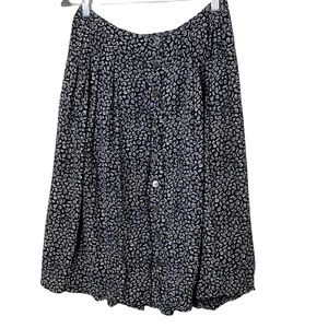 Vintage 70s 80s Seashell Print Black Button Front Midi Skirt Women's Sz 28 or 6